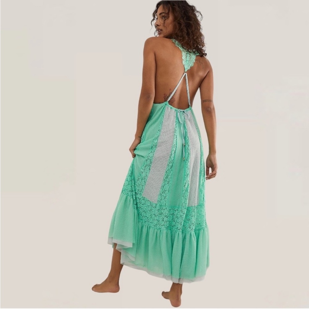 Free People/ We are HAH Mint Lace I’ll Take U You Farrer Dress M/L. - Picture 2 of 9